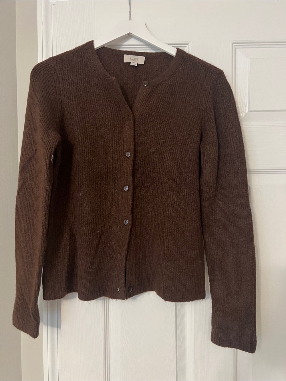 LOFT Brown Crewneck Button Cardigan